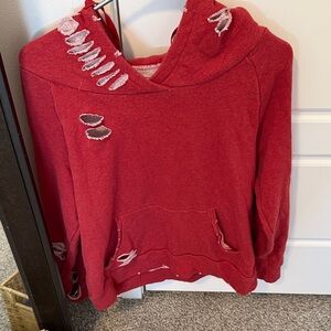 Cozy Distressed Red Hoodie